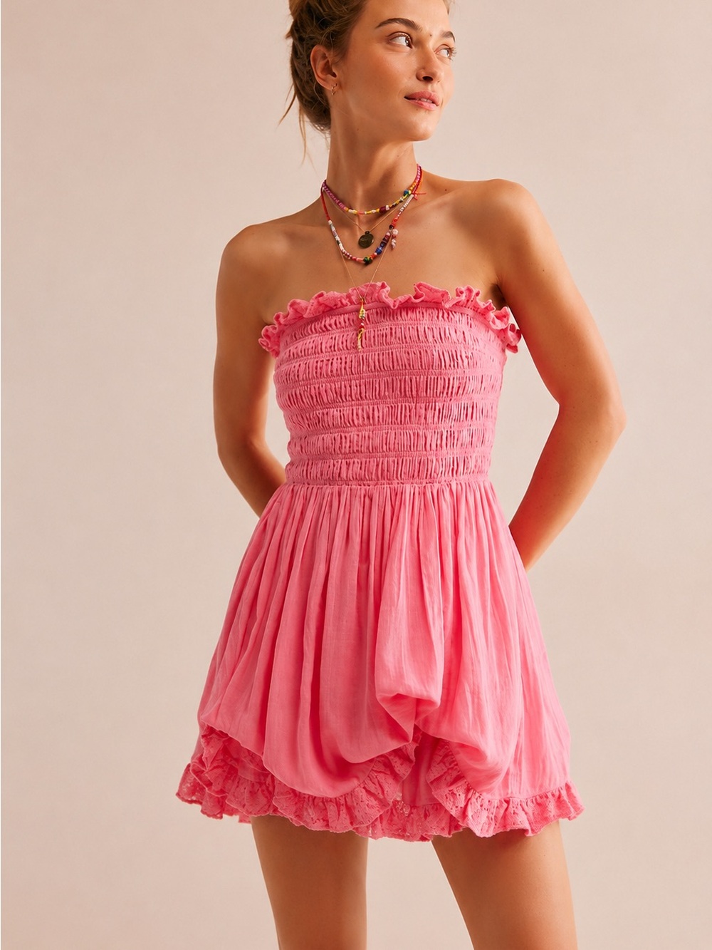 Free People Josephine Bustle Mini Dress Bubblegum Pink Size Small